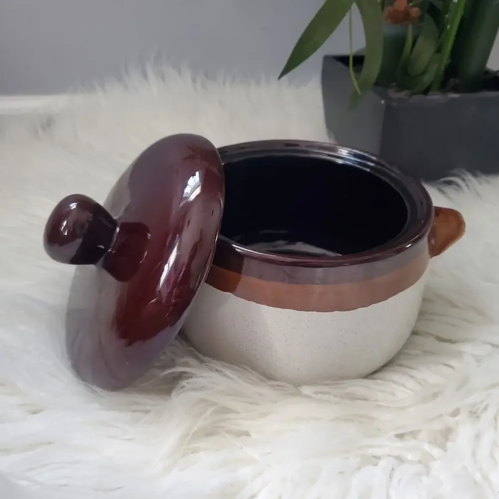 Vintage Stoneware Ceramic Glazed Bean Crock Pot